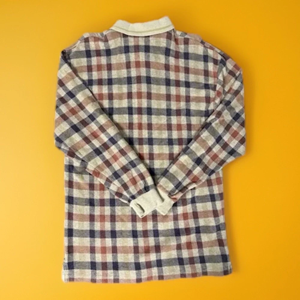 Vintage Chaps Ralph Lauren Long Sleeve Knit Polo Shirt Plaid Large Fall Colors